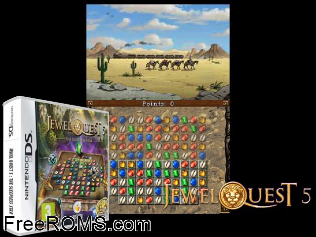 Jewel Quest 5 - The Sleepless Star Europe NDS game showing 3D box cover and gameplay screenshot