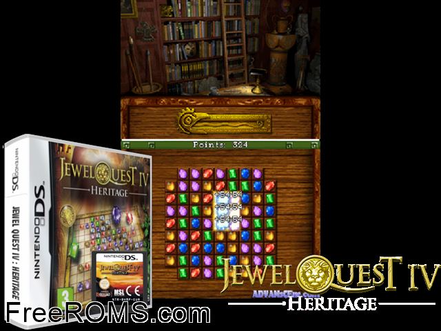 Jewel Quest IV - Heritage Europe NDS game showing 3D box cover and gameplay screenshot