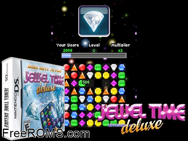 Jewel Time Deluxe NDS game showing 3D box cover and gameplay screenshot
