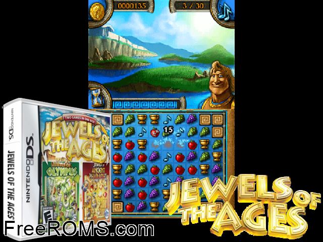 Jewels of the Ages Europe NDS game showing 3D box cover and gameplay screenshot