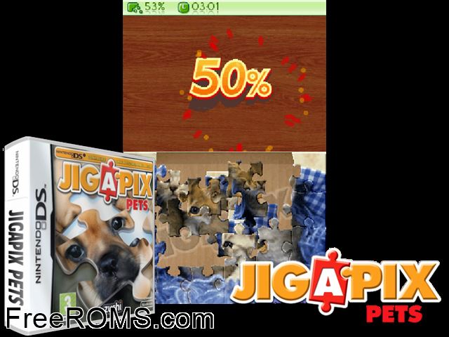 Jig A Pix - Pets Europe NDS game showing 3D box cover and gameplay screenshot