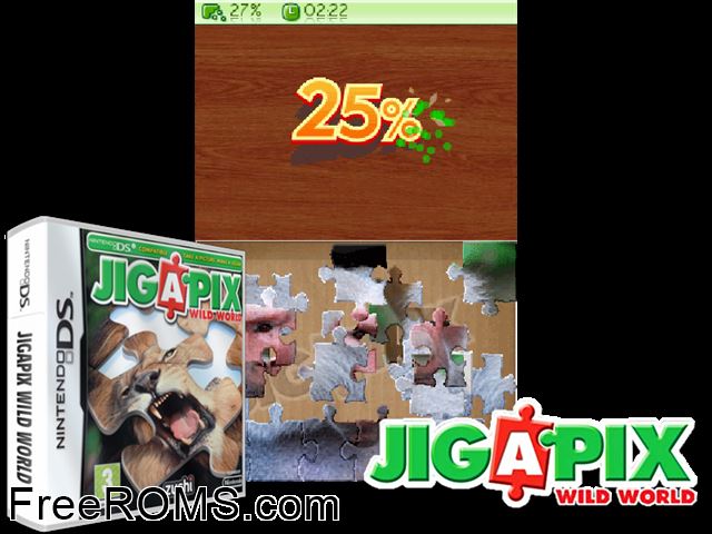 Jig A Pix - Wild World Europe NDS game showing 3D box cover and gameplay screenshot