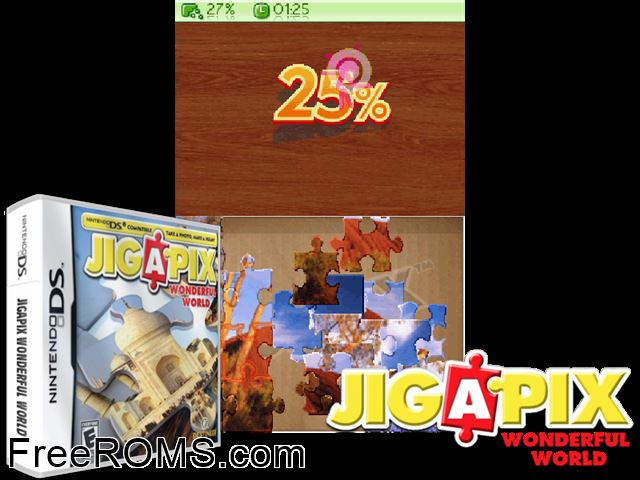 Jig A Pix - Wonderful World Europe NDS game showing 3D box cover and gameplay screenshot