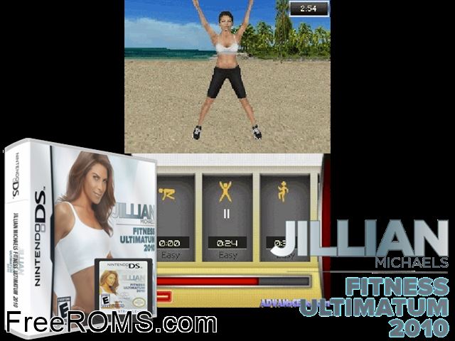 Jillian Michaels - Fitness Ultimatum 2010 NDS game showing 3D box cover and gameplay screenshot