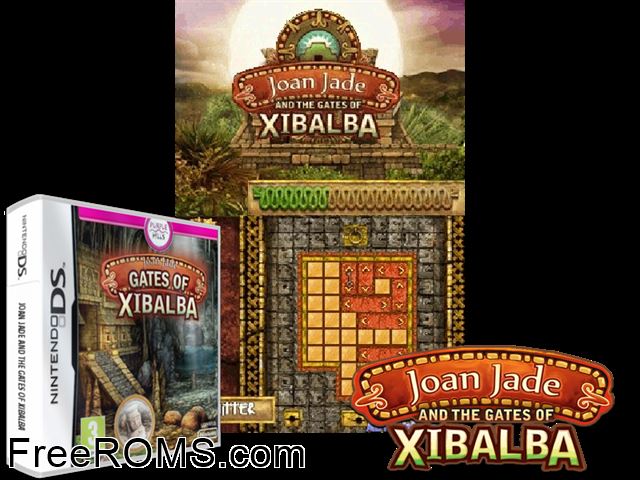 Joan Jade - Gates of Xibalba Europe NDS game showing 3D box cover and gameplay screenshot