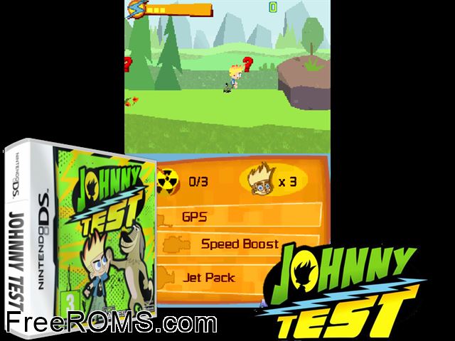 Johnny Test NDS game showing 3D box cover and gameplay screenshot