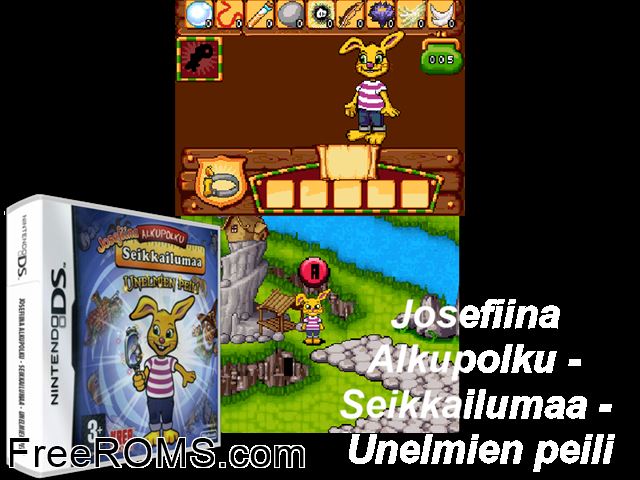 Josefiina Alkupolku Seikkailumaa Unelmien Peili Europe NDS game showing 3D box cover and gameplay screenshot