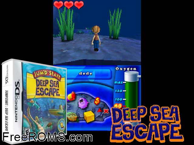JumpStart Deep Sea Escape NDS game showing 3D box cover and gameplay screenshot