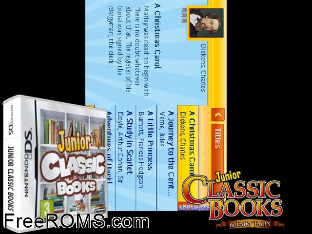 Junior Classic Books and Fairytales NDS game showing 3D box cover and gameplay screenshot