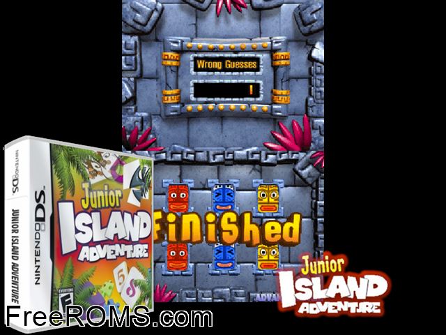 Junior Island Adventure NDS game showing 3D box cover and gameplay screenshot