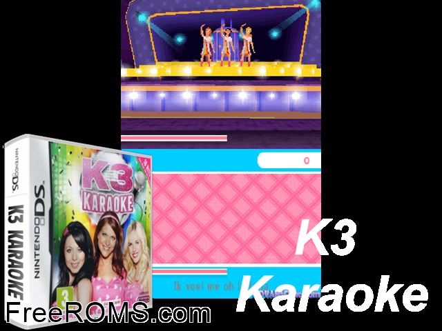 K3 Karaoke NDS game showing 3D box cover and gameplay screenshot