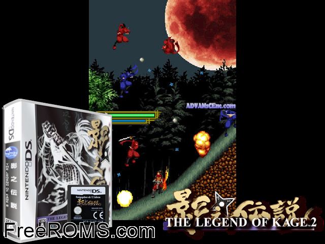 Kage no Densetsu - The Legend of Kage 2 Japan NDS game showing 3D box cover and gameplay screenshot