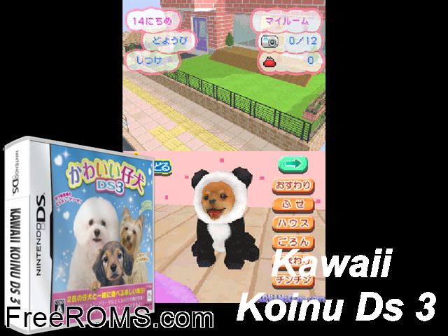 Kawaii Koinu DS 3 Japan NDS game showing 3D box cover and gameplay screenshot