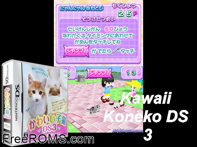 Kawaii Koneko DS 3 Japan NDS game showing 3D box cover and gameplay screenshot