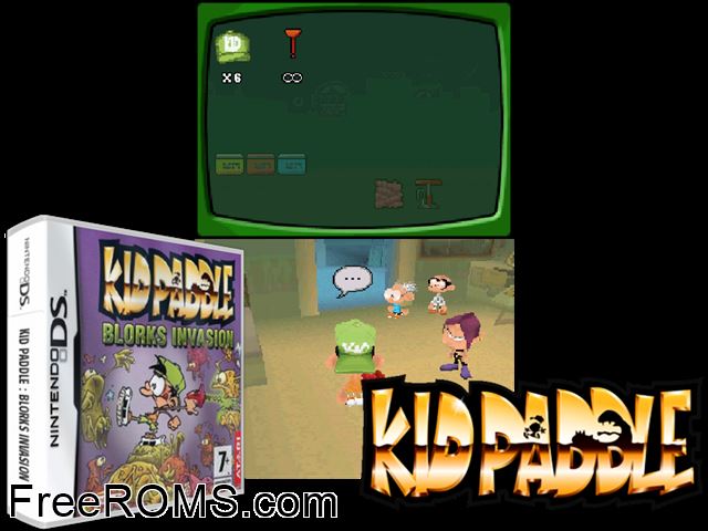 Kid Paddle - Blorks Invasion Europe NDS game showing 3D box cover and gameplay screenshot