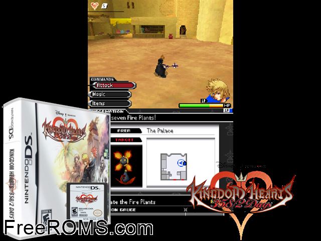 Kingdom Hearts - 358-2 Days NDS game showing 3D box cover and gameplay screenshot