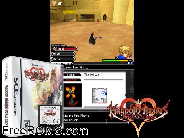 Kingdom Hearts - 358-2 Days Europe NDS game showing 3D box cover and gameplay screenshot