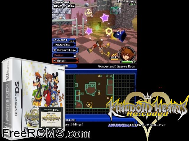 Kingdom Hearts Re-Coded Japan NDS game showing 3D box cover and gameplay screenshot