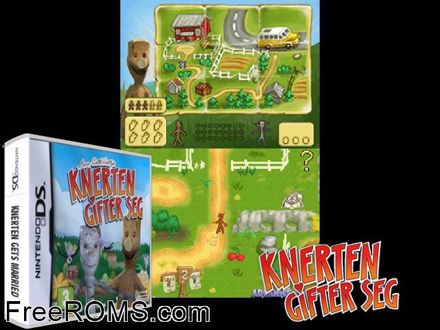 Knerten Gets Married Europe NDS game showing 3D box cover and gameplay screenshot