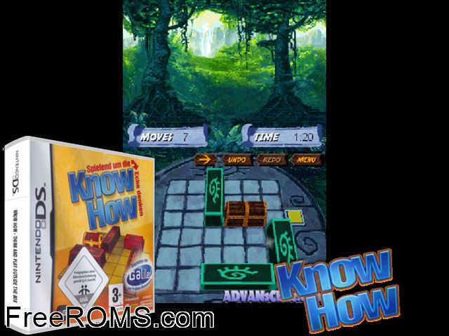 Know How - Think and Play Outside the Box Europe NDS game showing 3D box cover and gameplay screenshot