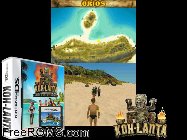 Koh-Lanta France NDS game showing 3D box cover and gameplay screenshot