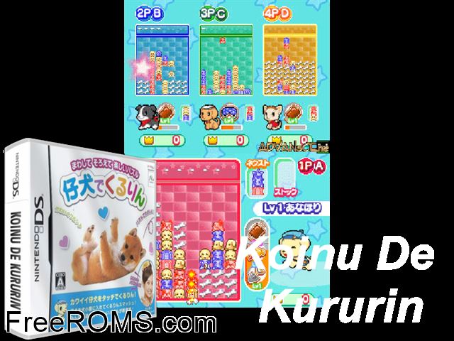 Koinu de Kururin Japan NDS game showing 3D box cover and gameplay screenshot