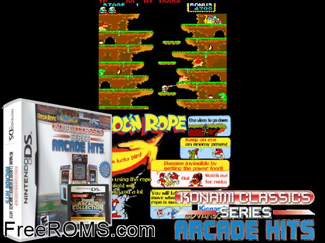Konami Classics Series - Arcade Hits NDS game showing 3D box cover and gameplay screenshot
