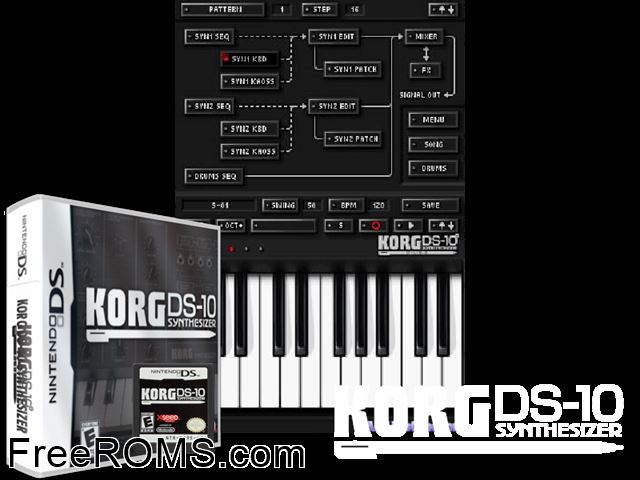 Korg DS-10 Synthesizer NDS game showing 3D box cover and gameplay screenshot