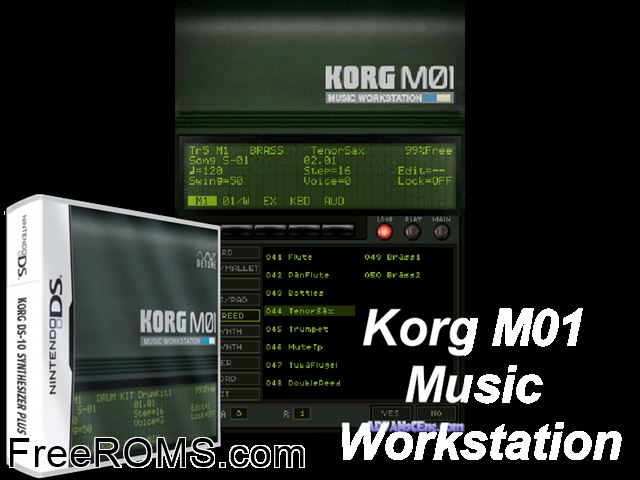 KORG M01 - Music Workstation Japan NDS game showing 3D box cover and gameplay screenshot