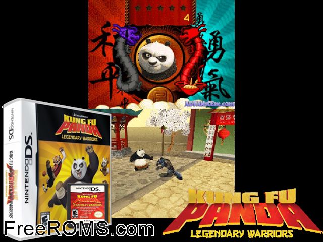 Kung Fu Panda - Legendary Warriors NDS game showing 3D box cover and gameplay screenshot
