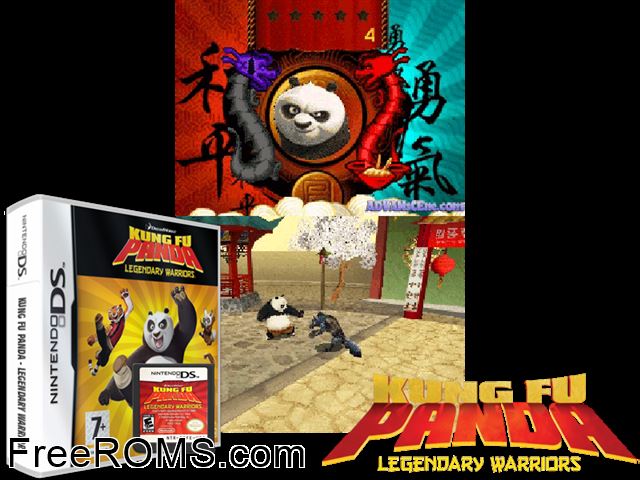 Kung Fu Panda - Legendary Warriors Europe NDS game showing 3D box cover and gameplay screenshot