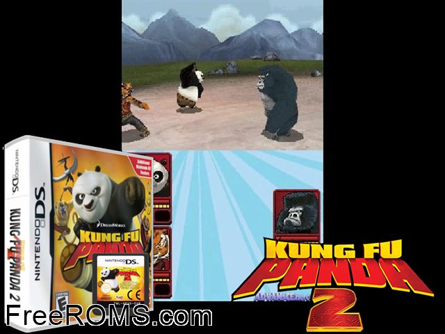 Kung Fu Panda 2 NDS game showing 3D box cover and gameplay screenshot