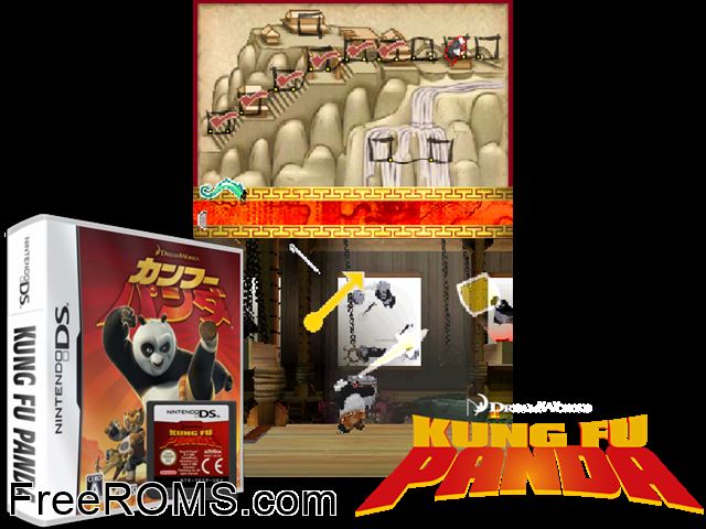 Kung Fu Panda Japan NDS game showing 3D box cover and gameplay screenshot