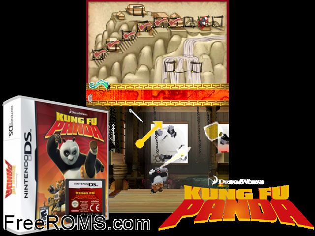 Kung Fu Panda Netherlands NDS game showing 3D box cover and gameplay screenshot