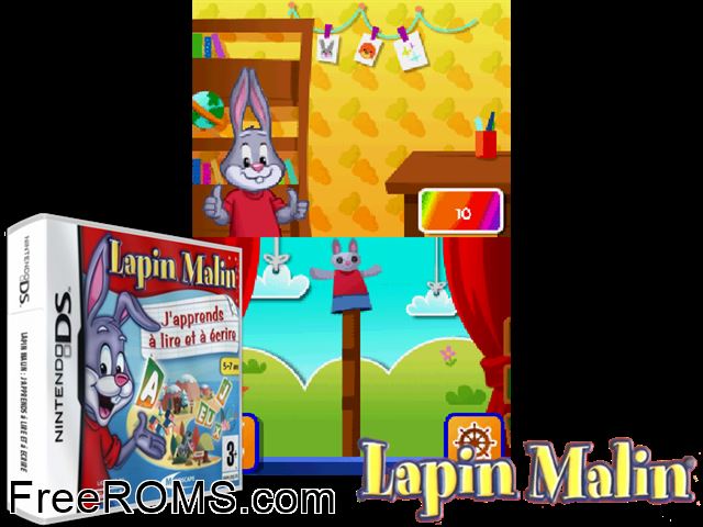 Lapin Malin - JApprends a Lire et a Ecrire France NDS game showing 3D box cover and gameplay screenshot