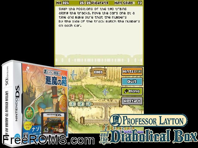 Layton Kyouju to Akuma no Hako Japan NDS game showing 3D box cover and gameplay screenshot