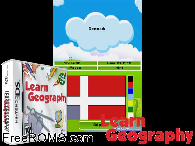 Learn Geography NDS game showing 3D box cover and gameplay screenshot