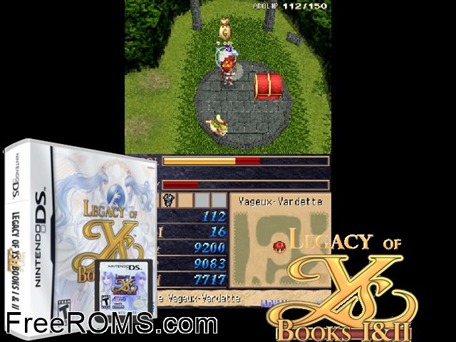 Legacy of Ys - Books I and II NDS game showing 3D box cover and gameplay screenshot