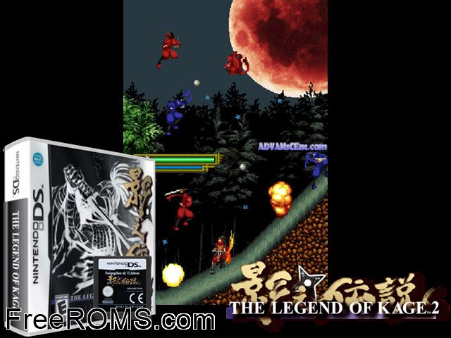 Legend of Kage 2, The NDS game showing 3D box cover and gameplay screenshot