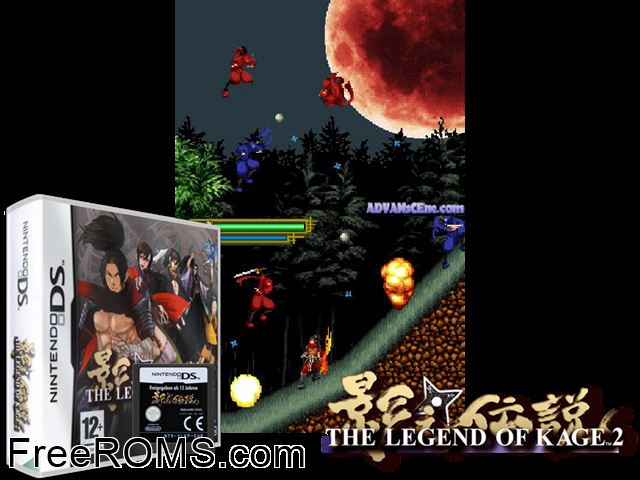 Legend of Kage 2, The Europe NDS game showing 3D box cover and gameplay screenshot