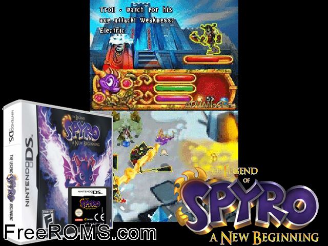 Legend of Spyro - A New Beginning, The NDS game showing 3D box cover and gameplay screenshot