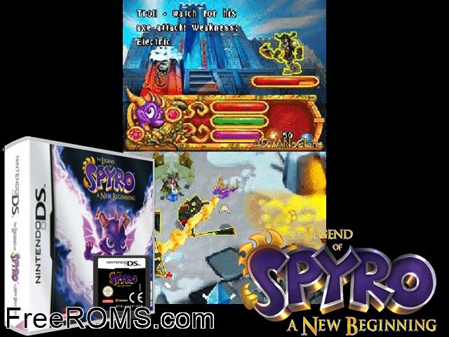 Legend of Spyro - A New Beginning, The Europe NDS game showing 3D box cover and gameplay screenshot