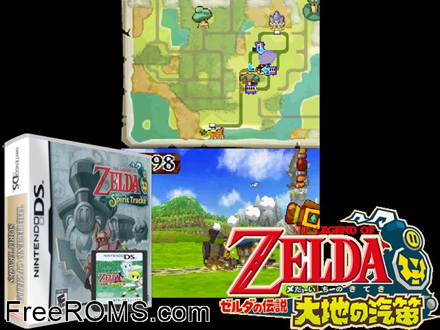 Legend of Zelda Spirit Tracks, The NDS game showing 3D box cover and gameplay screenshot