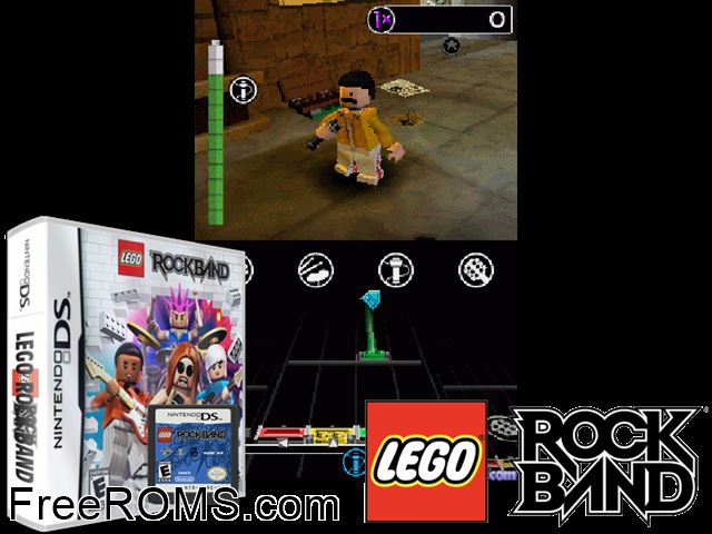 LEGO - Rock Band NDS game showing 3D box cover and gameplay screenshot