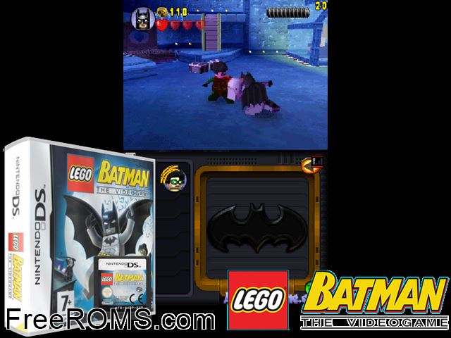 LEGO Batman - The Videogame Europe NDS game showing 3D box cover and gameplay screenshot
