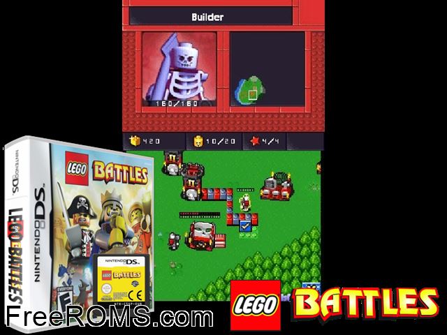 LEGO Battles NDS game showing 3D box cover and gameplay screenshot
