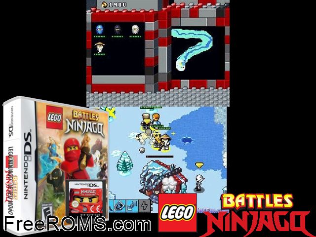 LEGO Battles - Ninjago NDS game showing 3D box cover and gameplay screenshot