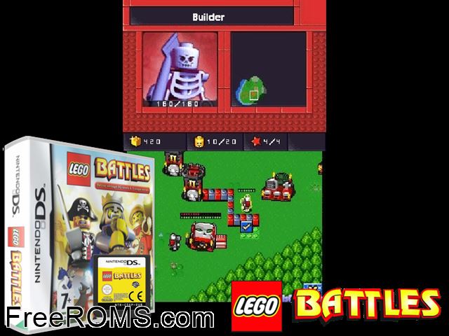 LEGO Battles Europe NDS game showing 3D box cover and gameplay screenshot