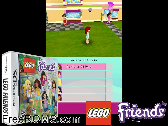LEGO Friends Europe NDS game showing 3D box cover and gameplay screenshot