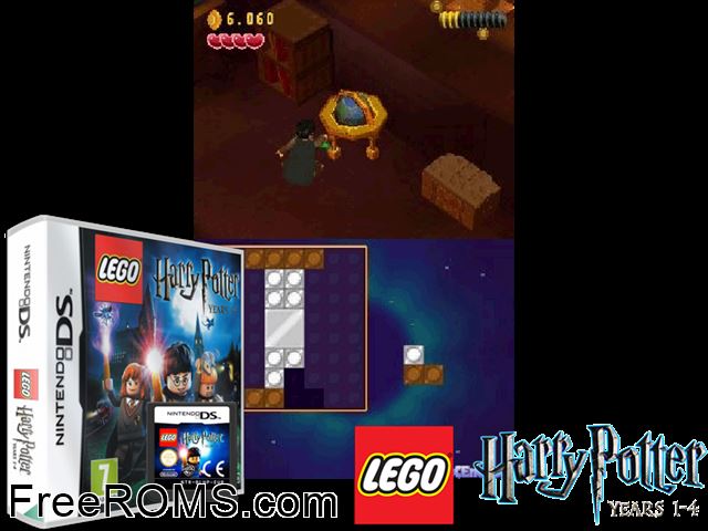 LEGO Harry Potter Years 1-4 Europe NDS game showing 3D box cover and gameplay screenshot